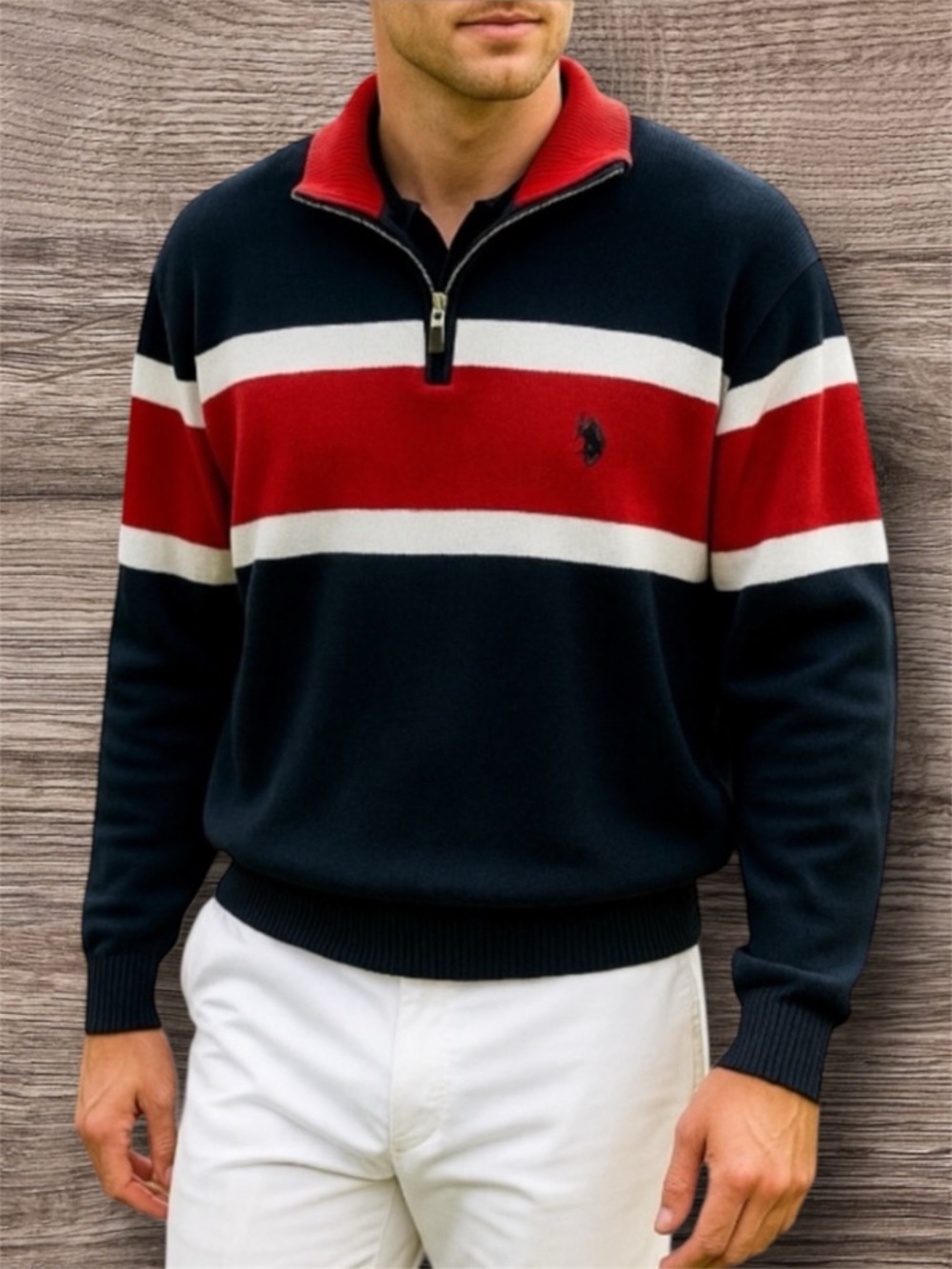 U.S. Polo Association Quarter Zip Colorblock Pullover Sweater Top Size XL NWOT